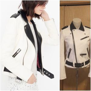 IRO White and Black Yulia Leather Jacket in Ecru